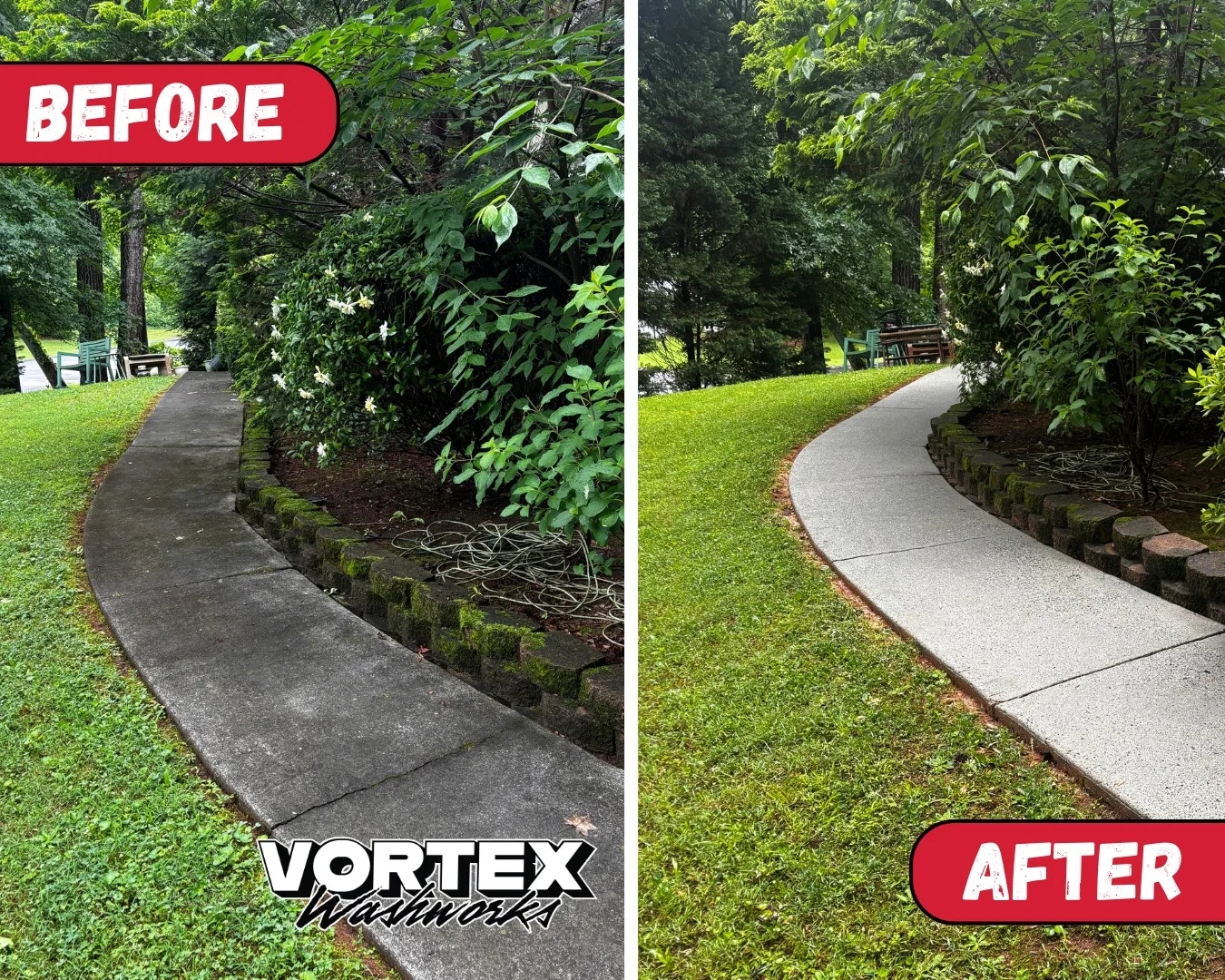 Walkway pressure washing before and after in Decatur, GA